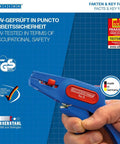 Automatic Wire Stripper No 5 With Side Cutter For 0.2 To 6 Mm2 Cables in hand, blue casing, made in Germany
