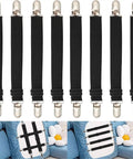 Adjustable Elastic Sofa Straps Keep Your Couch Slipcovers Locked Down Tight And Stop That Couch Jumpin Forever Heavy Duty Stretch Bungees With Grabber Clips Secure Any Sectional Recliner Or Loveseat Quick Fix Black Set, featuring durable black straps with steel clips.