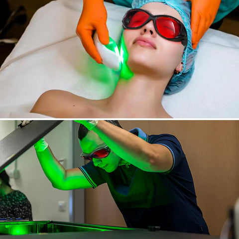 Heavy Duty OD6 Plus Laser Safety Glasses Pulling Double Duty With Kickass Blue Green UV Filtering To Protect Your Peepers On Every Serious Cnc Or Fiber Workshop Build during laser treatments.