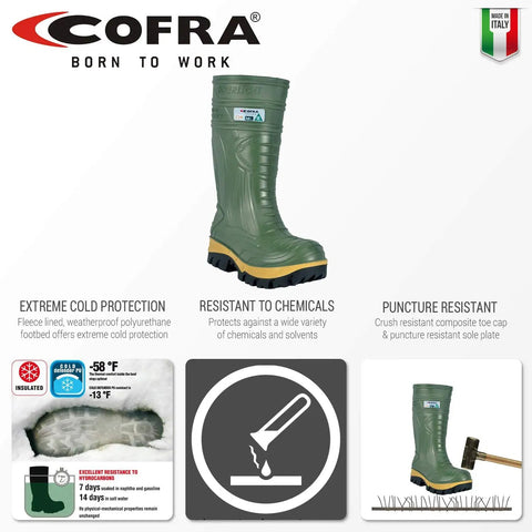Heavy Duty Dark Green Work Boots With Cold Killer Insoles And Heat Deflecting Rubber Soles For Grindy Job Sites Featuring Electrical Hazard Shield Plus Non Steel Toes And Breakthrough Proof Build Size 12