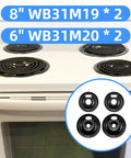 Electric Stove Drip Pan Set 8 Inch And 6 Inch Replacement Bowls WB31M19 WB31M20 2 Pack Black on stove top