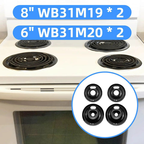 Electric Stove Drip Pan Set 8 Inch And 6 Inch Replacement Bowls WB31M19 WB31M20 2 Pack Black on stove top