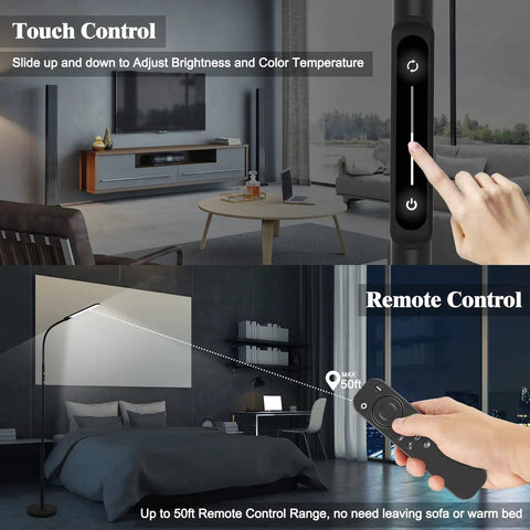LED Floor Lamp With Adjustable Height And Stepless Dimming, retractable pole, remote control for living room and bedroom