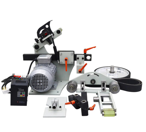 Heavy Duty 72X2 Inch Industrial Belt Sander Machine With Variable Speed For Knife Sharpening Rust Removal And Metal Polish showing components.