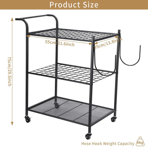 Beefed Up Tool Organizer With Wheels for Garage Shed Basement and Outdoor Use showing grid shelves and S-hooks, size 75x55x35cm