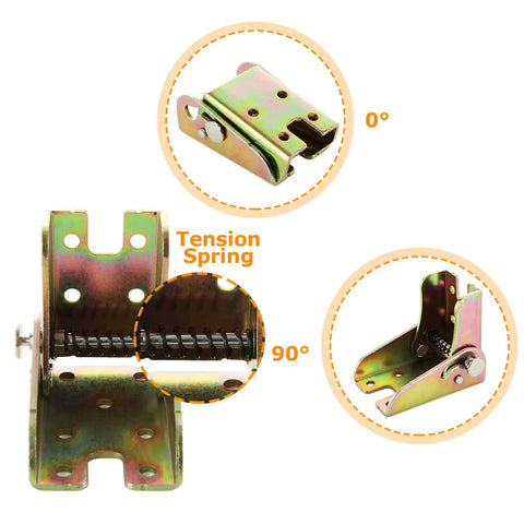 Badass Self Locking Folding Hinges, Slick 0-90 Degree Leg Support Brackets, galvanized steel with tension spring features.