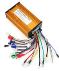 Heavy Duty Brushless Speed Controller For Electric Scooters, orange casing with multiple wires and connectors for installation.