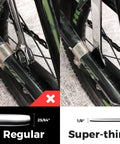 Ultra Thin Open End Wrench Set, SAE 6-Piece With Slim Profile Wrenches, comparison of regular vs super-thin design on bike