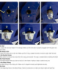 Installation steps of Auto Rewind Fuel Hose Reel Three Quarters Inch By Thirty-Three Feet With Diesel Nozzle And Swivel, showing screw and fitting components.