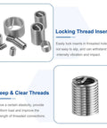 Wire Thread Inserts M5 x 0.8 Helical 2D 10mm Stainless Steel 304 Coiled Thread Repair Kit 50 Pieces For Mechanical Equipment And DIY Metal Repairs For Versatile Machinery Repair And General Metalwork, showing locking thread inserts and deep threads.