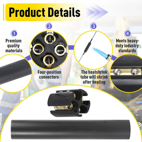 Underground Wire Splice Kit For 14/3 To 8/3 UF Cable Direct Burial Ready, 600 Volt Max, shown with connectors and heat shrink tubing