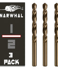 Workhorse Half Inch Cobalt Drill Bits Set Three Pack Heavy Duty Industrial Grade M35 Cobalt 6 Inch Length with 135 Degree Split Point