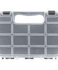 Durable Plastic Storage Organizer with Full Height Dividers for Small Parts and Tools Flat or Upright Storage and Built In Feet