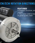 1 HP Dual Voltage Electric Motor Built For Farm Duty, 1725 RPM, 115V/230V Single Phase CW CCW, 56 Frame, front view