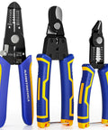 DIY Wire Stripper Tools Set 10 To 20 AWG Three Piece Set Manual Strippers With Flush Cutters And Cable Cutters in blue and yellow