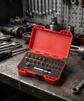 MotiveTech Heavy Duty HSS Screw Extractor Kit For Handymen With Gold And Silver Broken Bolt Remover Tools Compact Small Adapter For Garage Or Glove Compartment in red case