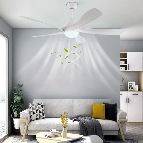 Ceiling Fan with Light and Handheld Controller 6 Speeds Modern Indoor for in stylish living room with gray walls.