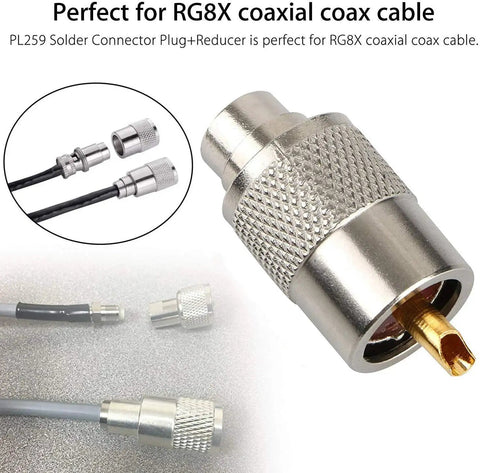 10 Pack UHF PL259 Solder Connectors with Reducer for RG8X RG8 RG59 LMR400 and RG213 Coaxial Cables Teflon 50 Ohm RF Adapter
