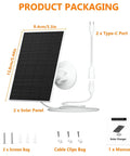 2W Solar Panel For Security Cameras, Solar Charger With Micro USB And USB C Port Including Mount and Accessories