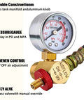 4 Piece Air Compressor Parts Replacement Kit With Relief Valves And Pressure Gauges, One Quarter Inch NPT, 0 To 125 PSI Gauge Range, Tank Accessory Set Featuring Two Pressure Relief Valves And Two Gauges.
