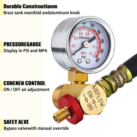 4 Piece Air Compressor Parts Replacement Kit With Relief Valves And Pressure Gauges, One Quarter Inch NPT, 0 To 125 PSI Gauge Range, Tank Accessory Set Featuring Two Pressure Relief Valves And Two Gauges.