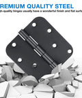 18 Pack 4 Inch Matte Black Door Hinges Rounded Heavy Duty Exterior Interior Hinge Set With 8 Holes And 144 Free Screws on cracked surface