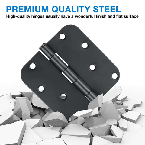 Three Pack Matte Black Four Inch Radius Door Hinges Five Eighths Inch Heavy Duty Residential Door Hardware featured on premium steel
