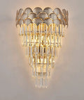 European Style Indoor Wall Sconce Featuring Cut Crystal Accents And Brushed Metal Frame For Hallways Bedrooms Or Living Rooms Delivers Smooth Ambient Lighting To Level Up Your Home Decor Game Tonight, showcasing a detailed design with crystal droplets.