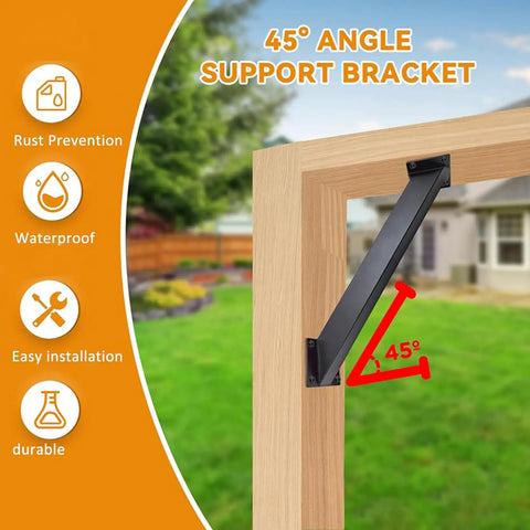 Heavy Duty 45 Degree Angle Support Bracket Set In Black Metal for pergolas with rust-resistant features highlighted