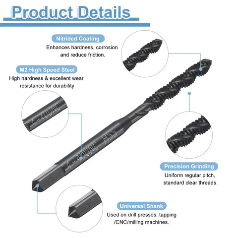 Spiral Flute Tap 4-40 UNC H2 Machine Threading Tap Bit With Nitrided Coated Screw Tapping Repair Tool High Speed Steel HSS6542