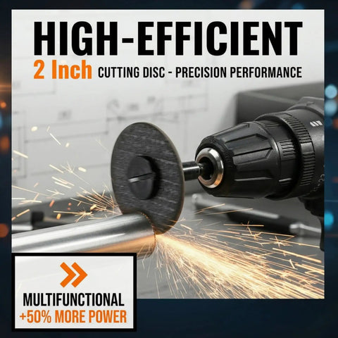 Grinding tool with sparks and 2 inch disc, 50 Pack 2 Inch Die Grinder Cut Off Wheels With 3/8 Inch Arbor For Air Grinders And Rotary Tools Includes 1/4 Inch Stem Mount Mandrel Kit For Mounting Small Discs Pro Grade Mini Metal Cutter Discs For DIY Projects