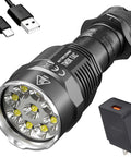 TM9K TAC 9800 Lumen USB C Rechargeable Tactical Flashlight Bundle With LumenTAC QC Adapter 5000mAh Battery Quick Charge Support