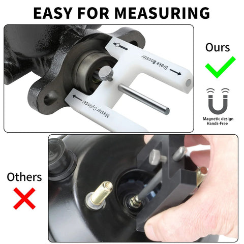 Brake booster adjustment tool with magnetic design, white plastic tool for most boosters with adjustable pins (front)