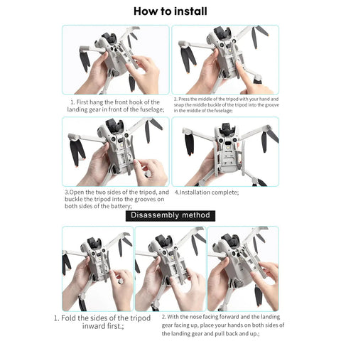 Instructions for installing Mini 4 Pro Landing Gear Foldable For DJI Mavic Mini 4 Pro Drone, Quick Release Extension Kit, Lightweight 20mm Lift