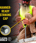 Person using SDS Demolition Screwdriver Set with Flat Chisel and Bull Point Tips for Rotary Hammer Drills on stone surface.