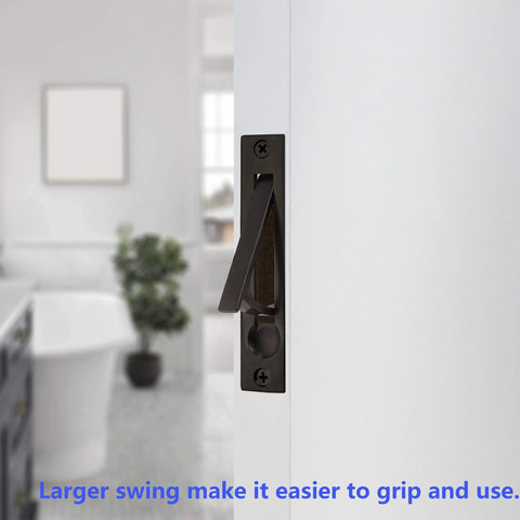 Pocket Door Privacy Lock 2 Pack With Flush Handles And Recessed Knob 2 3 8 Backset installed on white door