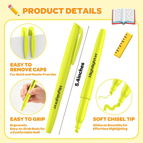 Bulk 48 Pack Yellow Highlighters With Chisel Tip And Quick Dry Ink No Bleed Through For Studying Notes Back To School Office Supplies