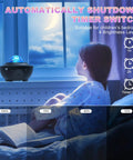 Child in a bedroom with Star Galaxy Projector 3 In 1 Night Light With App And Remote Bluetooth Speaker, Ocean Waves And Green Stars.