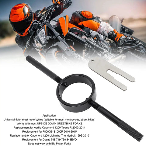Motorcycle Fork Spring Compressor Kit With Aluminum Handles Radial Pin Spanner For Coil Spring Service Universal Fit For Most Street Bikes And Upside Down Forks Smooth Setup That Delivers Secure Non Slip Grip And Easy Maintenance, black fork spring compressor and spanner set
