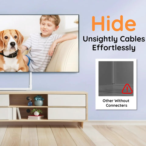 Living room wall with 236 Inch Wall Cable Hider Kit For TVs, DIY Wire Concealer Raceway, neat cable setup behind mounted TV, white finish.