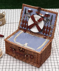 Open Large Wicker Picnic Basket Set With Waterproof Blanket And Stainless Steel Cutlery Plates And Glasses