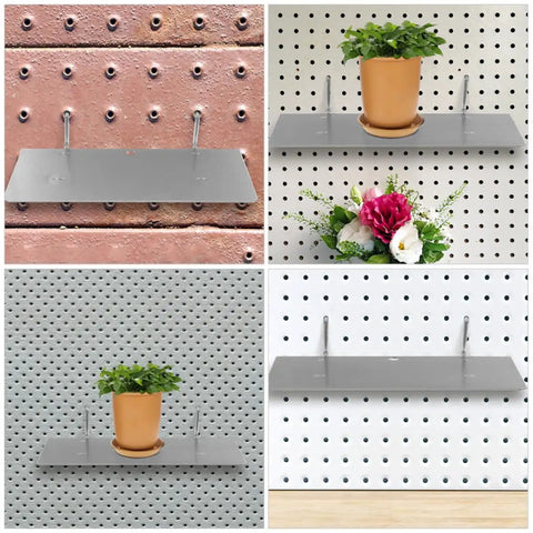 Silver Iron Pegboard Wall Shelf Rock Solid Workshop Storage Rack With No Sweat Tool Free Setup To Crush Kitchen Clutter As Heavy Duty Shop Organizer Holder