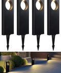 LED Low Voltage Pathway Lights Pack Of 4, 12V AC/DC Landscape Lighting with dual side glow illuminating a modern outdoor walkway.