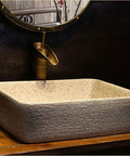 Bathroom Sink Bathroom Vessel Sink Art Countertop Basin Bathroom Utensils Sink Rectangular Ceramic Washbasin With Faucet Bathroom Sink Vessel close-up view on countertop with modern faucet.