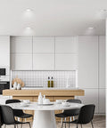 Modern kitchen with Smart 4 Inch Recessed LED Downlights with Color Changing RGBW and Tunable White, Wi Fi Enabled 2.4GHz