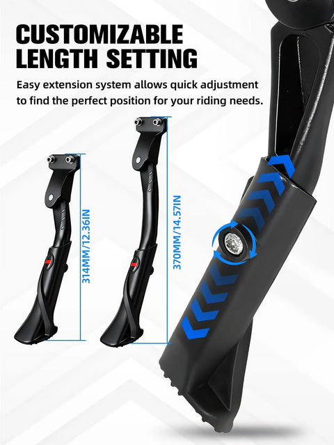 Ebike Kickstand CNC Machined Aluminum Mount For Ridstar Q20 Q20 Pro Lite Super 73 S2 RX displaying adjustable length feature.