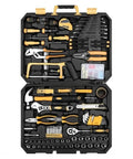 All-In-One 198-Piece Household Hand Tool Set for DIY Home Repairs with plier kit, portable compact case open displaying tools