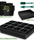 5 Piece Seed Starter Tray Kit With 60 Square 3.5 Inch Pots, No Drain Holes On Trays, Includes 60 Plant Tags And 2 Mini Gardening Tools
