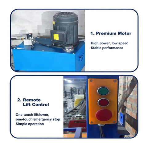 No Sweat Hydraulic Lift Platform With Integrated Safety Rail For Squeeze Spaces And Tight Hallways motor and remote lift control details.