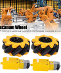 60mm Mecanum wheel kit for DIY robots featuring yellow and black wheels with TT motors, ideal for robot projects and easy assembly.